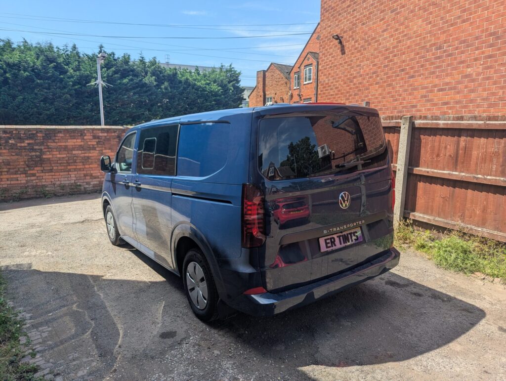 Blue volkswagen transporter with 5% limo tinted rear windows