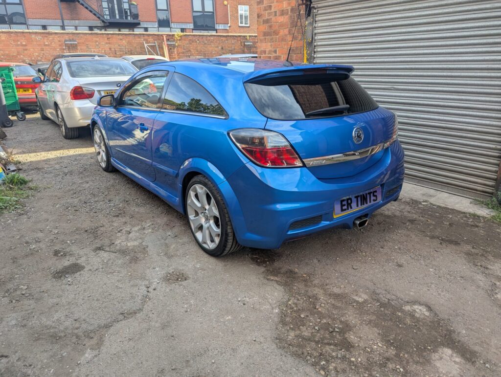 Blue vauxhall astra vxr with 5% limo tinted rear windows